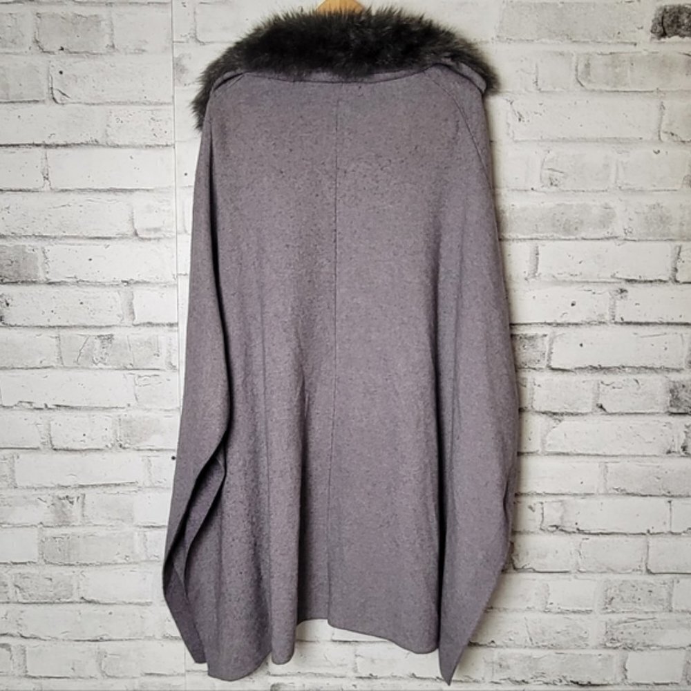 ZARA Coat Jacket Fur Collar Knit Cape Poncho Faux Coat Jacket - Picture 6 of 8